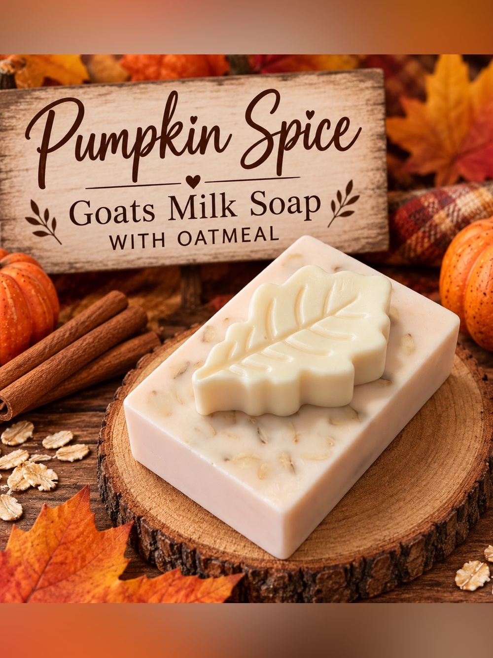Pumpkin Spice Goats milk soap w/Leaf topper-Handcrafted